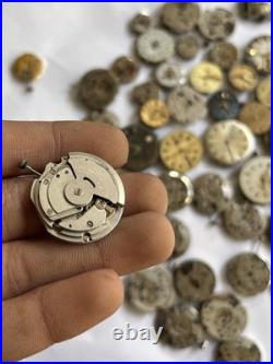 Lot of 55 VTG Watch Movements Mixed Brands Scrap-Parts Watchmaker Repair Lot