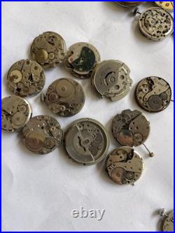 Lot of 55 VTG Watch Movements Mixed Brands Scrap-Parts Watchmaker Repair Lot