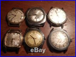 Lot of 6 Men's Vintage Watches, Not Running, Parts or Repair
