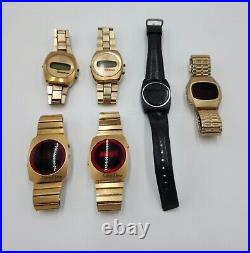 Lot of 6 Vintage Digital (including LED ones) Men's Watches FOR PARTS / REPAIR
