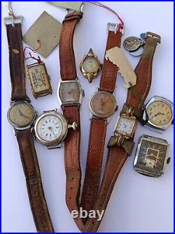 Lot of 9 Art Deco Vintage Watches for Parts or Repair Restoration Project