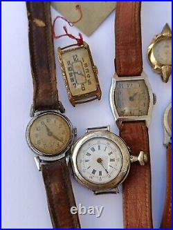 Lot of 9 Art Deco Vintage Watches for Parts or Repair Restoration Project