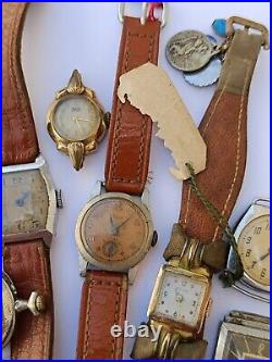 Lot of 9 Art Deco Vintage Watches for Parts or Repair Restoration Project