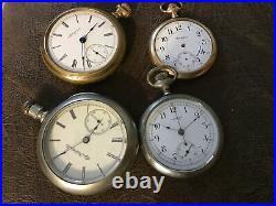 Lot of Vintage American pocket Watches for parts or Repairs