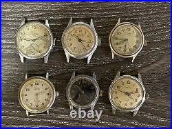 MENS 50s MILITARY WATCH LOT 6 WATCHES BLACK DIAL PARTS REPAIR LOT GROUP