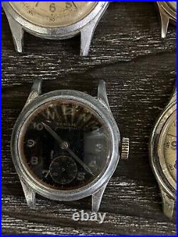 MENS 50s MILITARY WATCH LOT 6 WATCHES BLACK DIAL PARTS REPAIR LOT GROUP