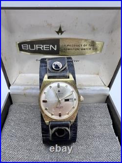 MENS VINTAGE 1960'S BUREN SWISS WATCH DAY DATE BRUSHED GOLD PLATE Parts Repair