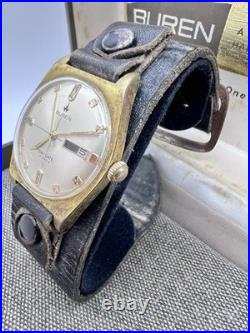 MENS VINTAGE 1960'S BUREN SWISS WATCH DAY DATE BRUSHED GOLD PLATE Parts Repair