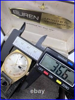 MENS VINTAGE 1960'S BUREN SWISS WATCH DAY DATE BRUSHED GOLD PLATE Parts Repair