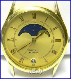 Mens Seiko Moonphase Calendar Date Gold Plated Watch 7434-7000 runs parts repair