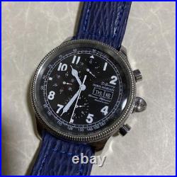 ORIS MORGAN Automatic Chronograph Watch Blue Leather Band FOR REPAIR / PARTS