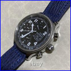 ORIS MORGAN Automatic Chronograph Watch Blue Leather Band FOR REPAIR / PARTS