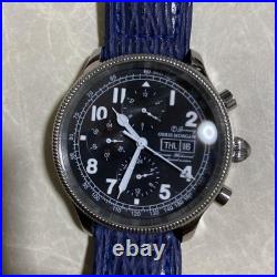 ORIS MORGAN Automatic Chronograph Watch Blue Leather Band FOR REPAIR / PARTS