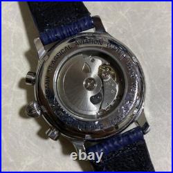 ORIS MORGAN Automatic Chronograph Watch Blue Leather Band FOR REPAIR / PARTS