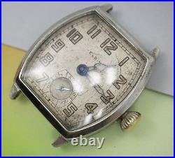 Parts / Repair 1928 Elgin Tonneau Art Deco Watch 7j Military Style Dial 462