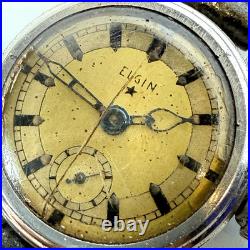 RARE Vintage 1930s Elgin Military Stainless Mechanical Watch FOR PARTS / REPAIR