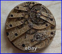 Rare For Part ANTIQUE Pocket Watch Movement Carved Pattern for Repair for Parts