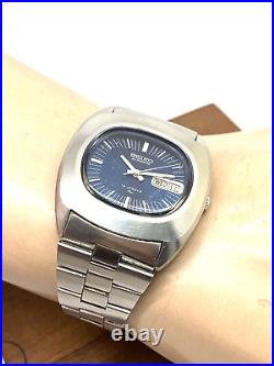 Seiko Men's Watch 7006-5000 Blue Dial Day Date 70's Vintage FOR REPAIR PARTS