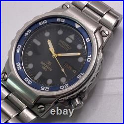 Seiko Sports SQ 150 Blue Quart Watch For Parts Repair Mens Silver Watch