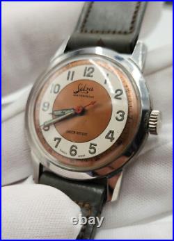 Selza Men's Vintage Silver Tone Swiss Made Mechanical Watch FOR PARTS / REPAIR