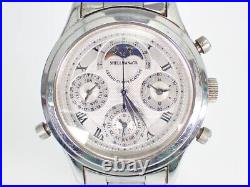 Shellman Classic 6770 Moon Phase Silver Dial Men's Quartz Watch Parts or Repair