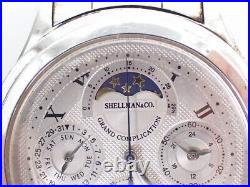 Shellman Classic 6770 Moon Phase Silver Dial Men's Quartz Watch Parts or Repair