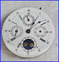 Swiss Day Date Month Moon Phase Pocket Watch Movement for Parts/Repair