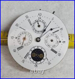 Swiss Day Date Month Moon Phase Pocket Watch Movement for Parts/Repair