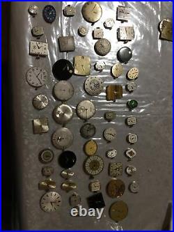 Swiss watch movement lot 52 pc total. Parts or repairs not running