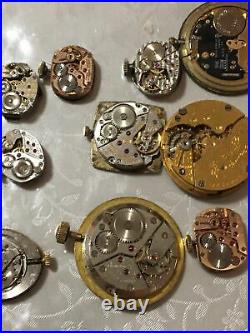 Swiss watch movement lot 52 pc total. Parts or repairs not running