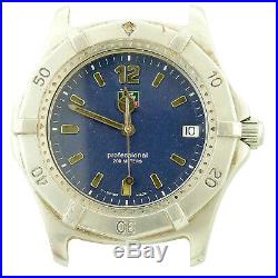 Tag Heuer Wk1113 Prof 2000 Series Blue Dial 200m S. S. Watch For Parts Or Repairs