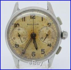 VINTAGE Bulova 32mm Steel Mens Chronograph Watch 13AK Valjoux 23 = PARTS REPAIR