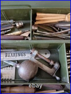 VINTAGE STAKING TOOL Pocket WATCH REPAIR KIT AND MISC TOOLS, PARTS, Box Original