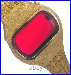 VTG 1970s UIT WOMEN'S RED LED GOLD WATCH FOR REPAIR/PARTS SEE BELOW BOX MANUAL