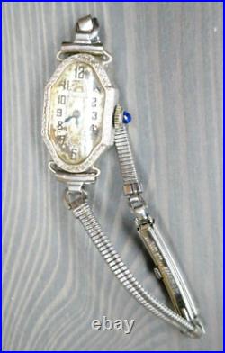 VTG Antique Bulova Watch 14k Solid White Gold 1487448 Parts Repair Sapphire