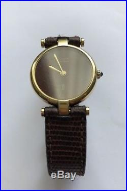 VTG Must de Cartier Argent 925 Quartz Watch, Gold Plated Round- FOR PARTS/REPAIR