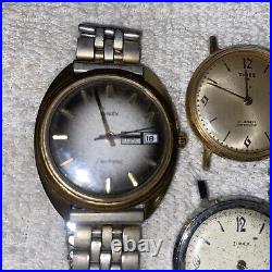 VTG Timex Watch Lot Parts Repair Men Women Gold Black Silver Faces Bezel Guts