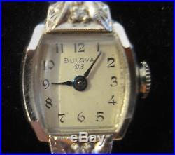 Vintage 1957 (L7) Ladies 14K White Gold Bulova Wristwatch for Parts/Repair/Scrap