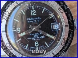 Vintage 1970s Cardinal Rallye GT World Time Diver withPatina, Runs FOR PARTS/REPAIR