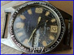 Vintage 1970s Helbros Day-Date German Diver Watch withWarm Patina FOR PARTS/REPAIR