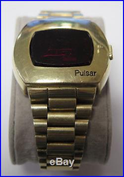 Vintage 1970s Pulsar P2 Red LED 14K Gold Filled Men's Digital Watch Parts/Repair