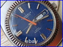 Vintage 1971 Caravelle Day-Date Watch withBlue Dial, AS 1916 Mvmt FOR PARTS/REPAIR