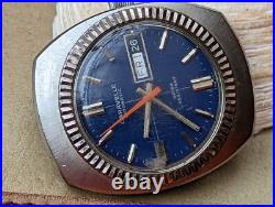 Vintage 1971 Caravelle Day-Date Watch withBlue Dial, AS 1916 Mvmt FOR PARTS/REPAIR