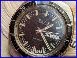 Vintage 1973 Bulova Day-Date Devil Diver Watch withSigned Crown FOR PARTS/REPAIR