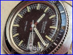 Vintage 1973 Bulova Day-Date Devil Diver Watch withSigned Crown FOR PARTS/REPAIR