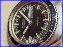 Vintage 1973 Bulova Day-Date Devil Diver Watch withSigned Crown FOR PARTS/REPAIR