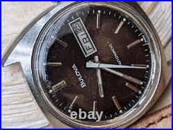 Vintage 1977 Bulova Day-Date Watch withBrowning Dial, Runs Strong FOR PARTS/REPAIR
