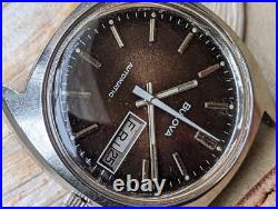Vintage 1977 Bulova Day-Date Watch withBrowning Dial, Runs Strong FOR PARTS/REPAIR