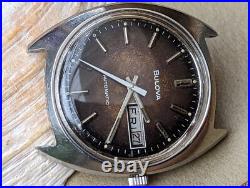 Vintage 1977 Bulova Day-Date Watch withBrowning Dial, Runs Strong FOR PARTS/REPAIR