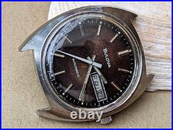 Vintage 1977 Bulova Day-Date Watch withBrowning Dial, Runs Strong FOR PARTS/REPAIR